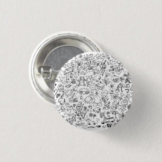 Schattige Doodle Zwart & Wit Ronde Button 3,2 Cm