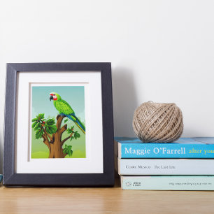 Schattige door AI gegenereerde groene papegaai Poster