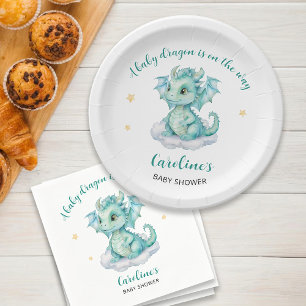 Schattige Draak Baby Shower Papieren Bordje