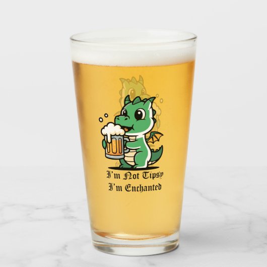 Schattige Draak die Bier Drinkt Glas (Voorkant gevuld)
