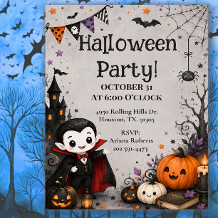 Schattige Dracula Vampier Kinderen Halloween Feest Kaart