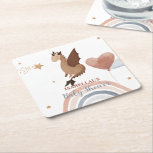 Schattige Dragon African American Boys baby shower Vierkante Kartonnen Onderzetter