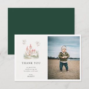 Schattige Dragon Castle thema verjaardagsfeestfoto Bedankkaart