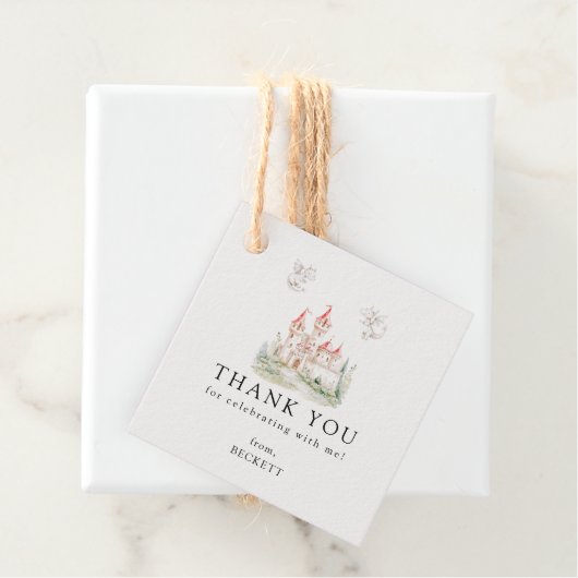 Schattige Dragon Castle verjaardagsfeestje dank u Bedankjes Labels (In situ)