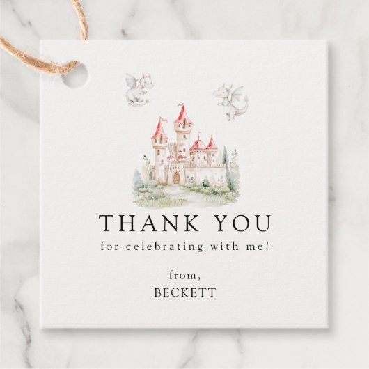 Schattige Dragon Castle verjaardagsfeestje dank u Bedankjes Labels (Voorkant)