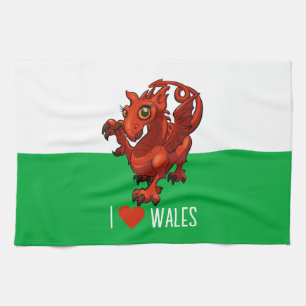 Schattige Dragon I Love Wales Welsh Dragon Cartoon Theedoek