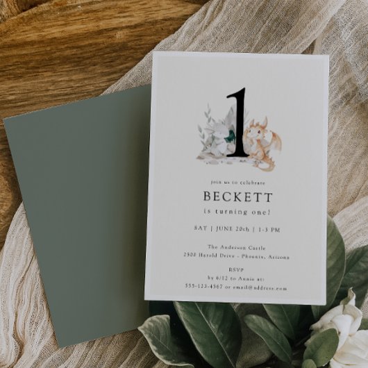 Schattige Dragon Theme Eerste Verjaardagsfeestje Kaart