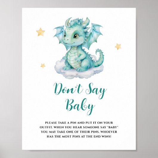 Schattige Dragon Zeg geen Baby Poster (Voorkant)