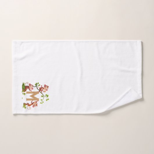 Schattige Drie Apen en Gouden Monogram op Wit Bad Handdoek (Handdoek)