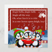 Schattige drie pinguïns zingen Jingle Bells Feestdagenkaart (Voorkant / Achterkant)