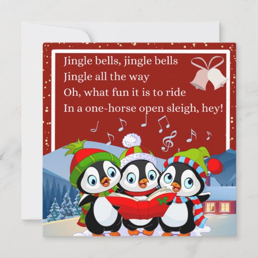 Schattige drie pinguïns zingen Jingle Bells Feestdagenkaart (Voorkant)