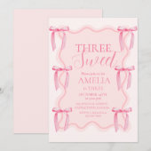 Schattige Drie Sweet Pink Bow 3e verjaardagsfeestj Kaart (Voorkant / Achterkant)
