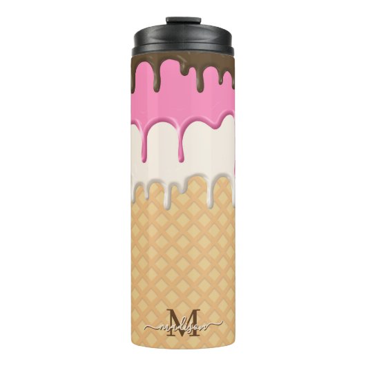 Schattige Druppelend IJs Waffle Cone Monogram Thermosbeker (Voorkant)