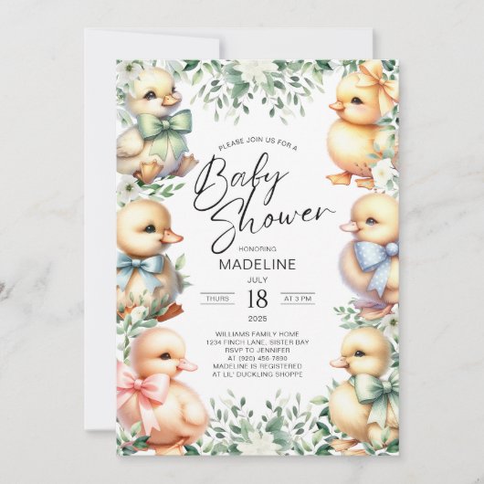 Schattige Duck Greenery Baby shower Uitnodiging (Voorkant)