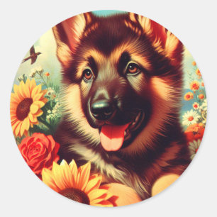 Schattige Duits Herder Puppy Schilderij Ronde Sticker