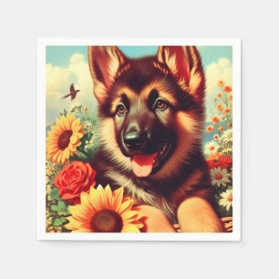 Schattige Duits Herder Puppy Schilderij Servet