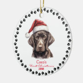 Schattige Duits Korthaar Hond Santa Hoed 1e Kerstm Keramisch Ornament (Links)