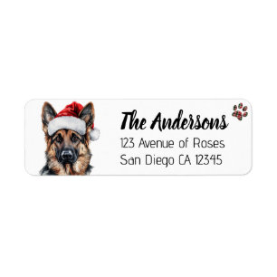 Schattige Duitse herder met kerstmuts Etiket