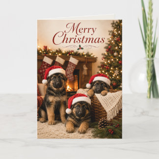 Schattige Duitse Herdershond Puppies Prettig Kerst Kaart