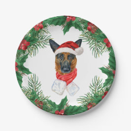 Schattige Duitse Herdershond Watercolor Kerstmis Papieren Bordje