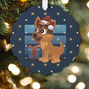 Schattige Duitse Herdershondpuppy Cartoon Sterrenn Ornament Kaart