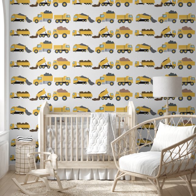 Schattige Dump Trucks Construction Boys Nursery Be Behang (Kinderen)