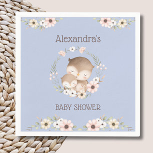 Schattige Dusty Blue Floral Woodland Owl Baby show Servet