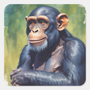 Schattige Dwaas Grappige Chimpansee Vierkante Sticker
