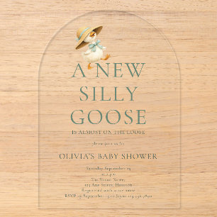 Schattige Dwaze Gans Geslacht Neutrale Babyborrel Acryl Uitnodigingen