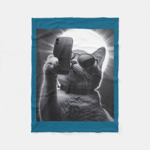 Schattige Dwaze Kat Selfie Eclipse Zonsverduisteri Fleece Deken