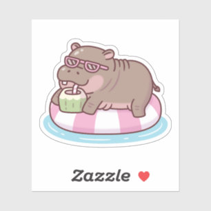 Schattige Dwergnijlpaard Die Op Een Zwembad Drijve Sticker