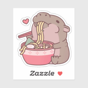 Schattige Dwergnijlpaard Slurpt Ramen Noedels Sticker