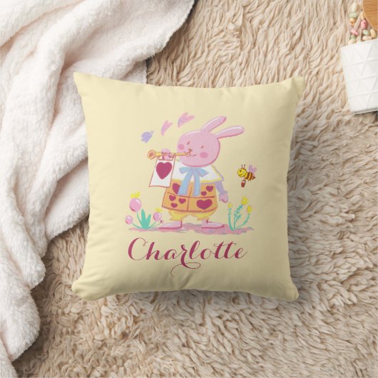 Schattige Easter Bunny Egg Pattern Yellow Kussen (Deken)