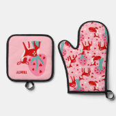 Schattige edelherten Valentijnsdag thema Ovenwant & Pannenlap Set (Voorkant)