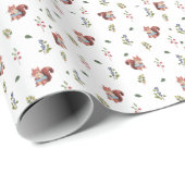 Schattige eekhoorn en bosbessen patroon cadeaupapier (Rol Hoek)