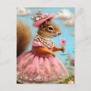 Schattige eekhoorn in een roze jurk briefkaart