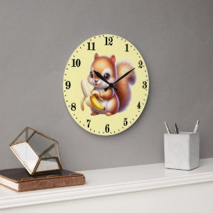 Schattige eekhoornliefhebbers banaan grote klok