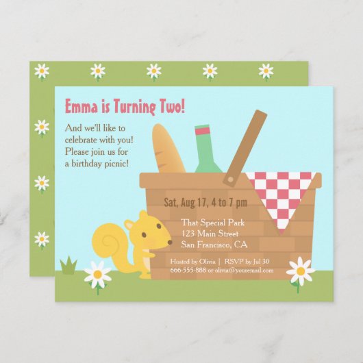 Schattige Eekhoornpark Picnic Kids Verjaardagsfees Kaart (Voorkant / Achterkant)