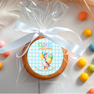 Schattige Een Gekke Gans Blue Boy 1st Birthday Ronde Sticker