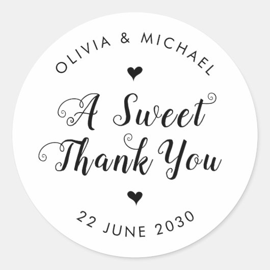 Schattige een lief dank u eenvoudige zwarte bruilo ronde sticker (Voorkant)