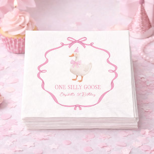 Schattige Eend Domme Gans Roze Strik Eerste Verjaa Servet