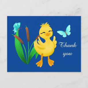schattige eend en vlinder bedankt briefkaart