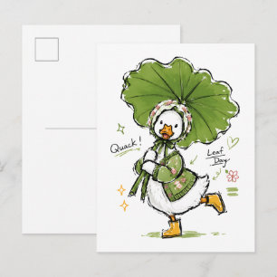 Schattige eend met bladparaplu & bloemenkroon briefkaart