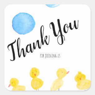 Schattige Eenden Hand Waterverf Baby Shower Bedank Vierkante Sticker
