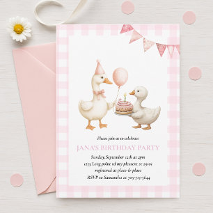 Schattige eendenverjaardagsfeestje Pink Gingham Kaart