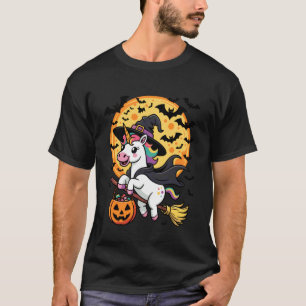 Schattige Eenhoorn Heks Rijdt op Bezem Halloween P T-shirt