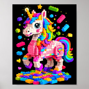 Schattige eenhoorn hoofd bouwer bouwt bakstenen bl poster