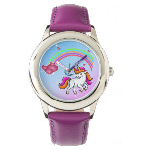 Schattige eenhoorn, kleurrijke regenboog, stijlvol horloge
