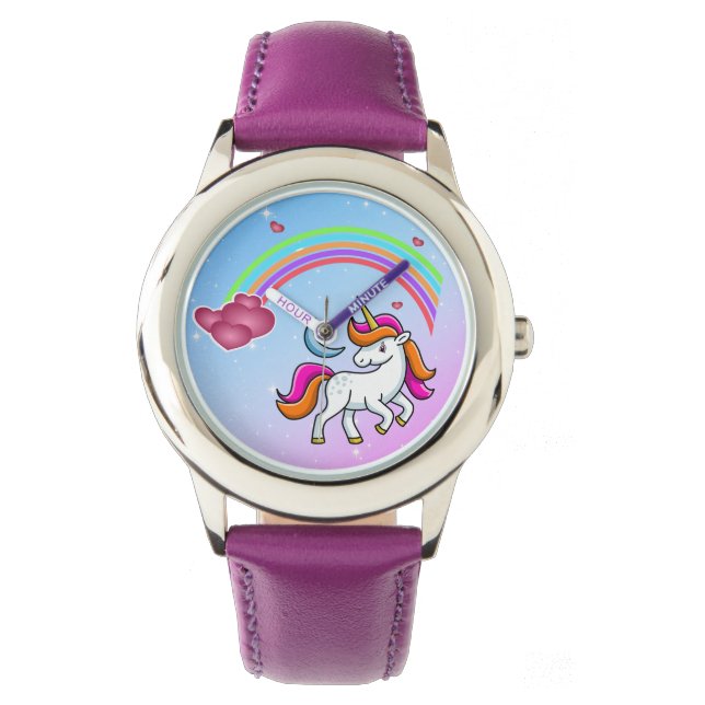 Schattige eenhoorn, kleurrijke regenboog, stijlvol horloge (Voorkant)