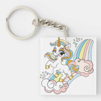 Schattige eenhoorn op een regenboog sleutelhanger